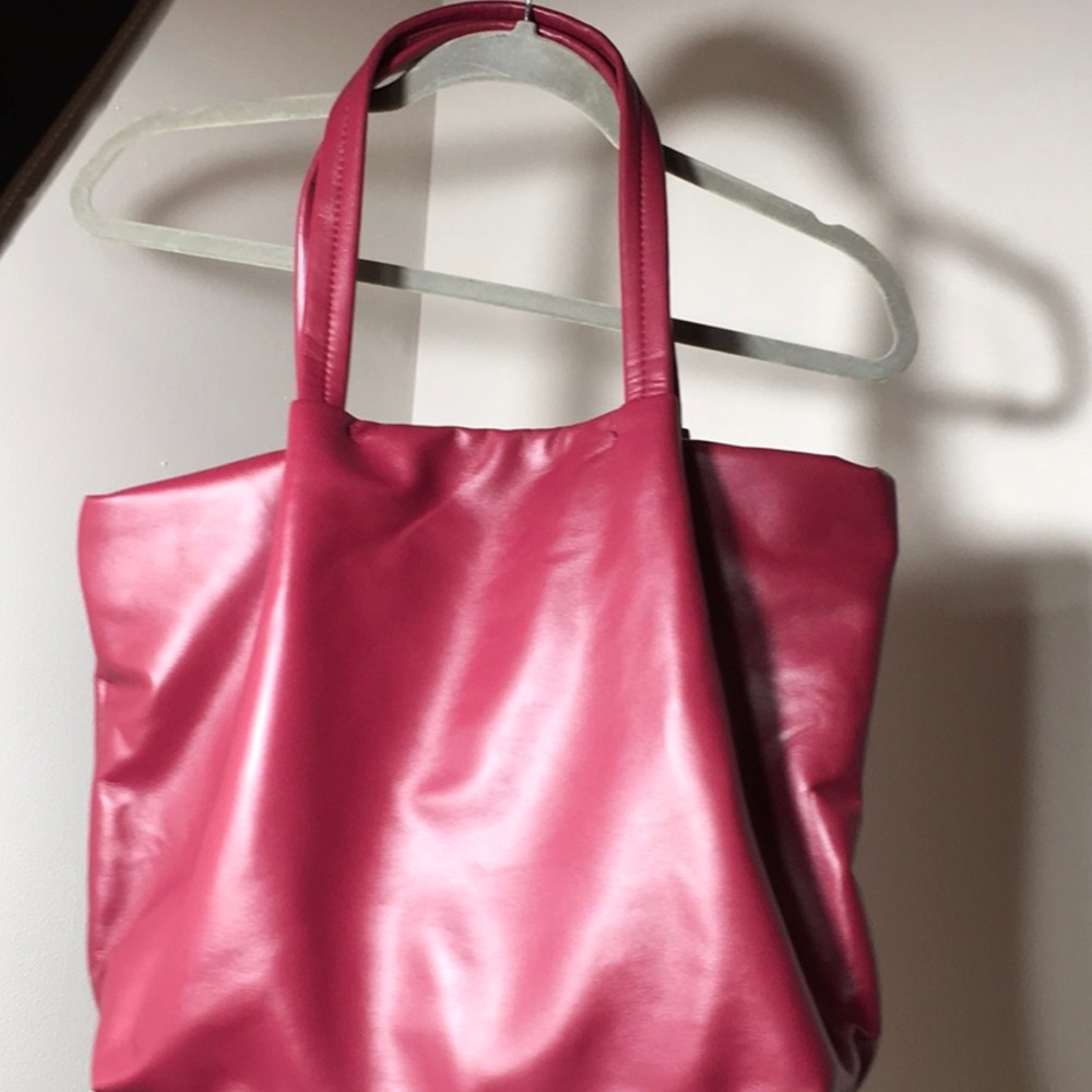 Neiman Marcus Raspberry Pink Smooth Faux Leather Tote